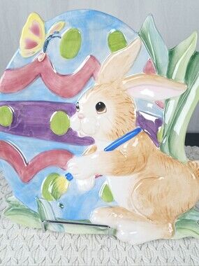 Fitz & and Floyd Easter Canape Plate Dish Bunny Painting Eggs Rabbit Cotton Tail